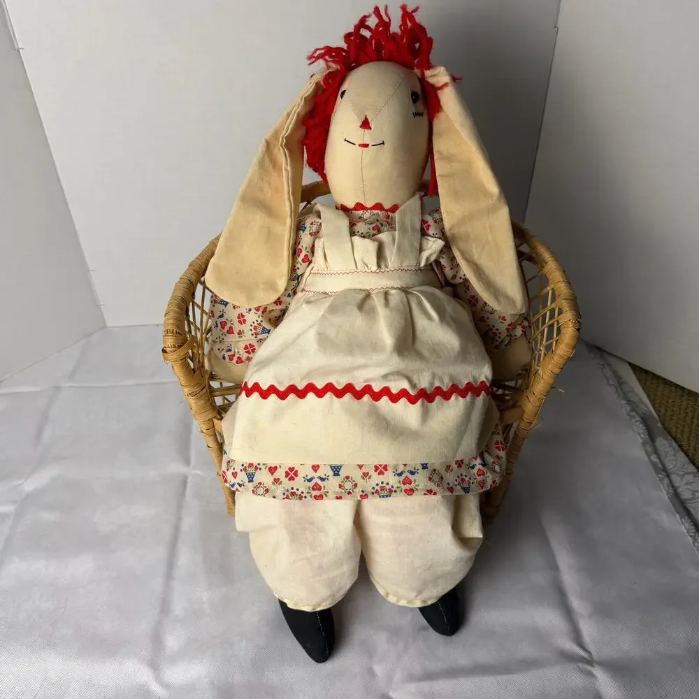 Handmade Raggedy Ann Bunny Rag Doll Calico American Folk‎ Art 21